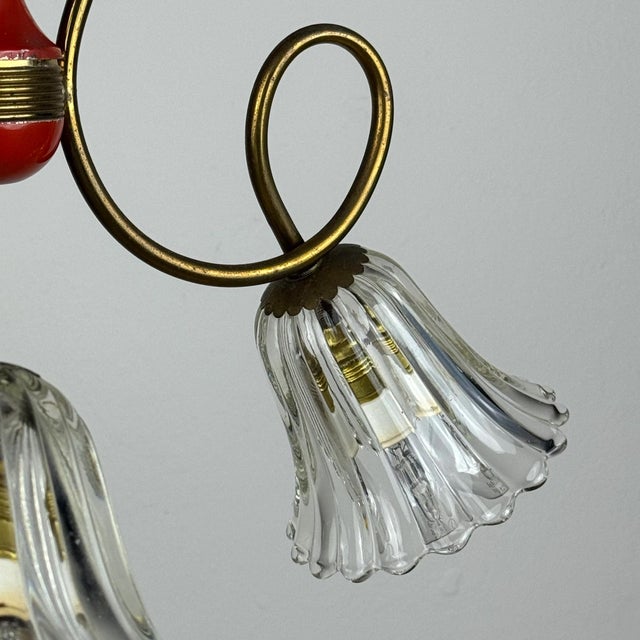 Vintage Murano Glass and Brass Chandelier, Italy, 1950s For Sale - Image 9 of 18