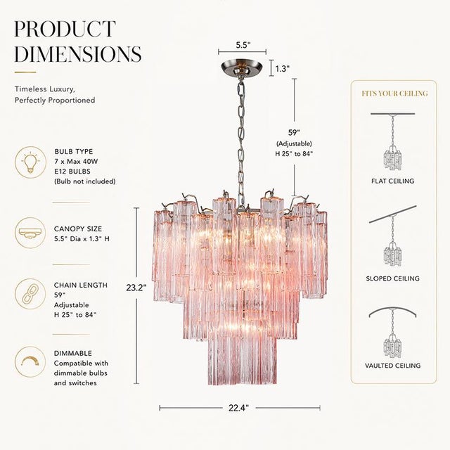 Bring warmth and elegance to your space with this pink glass chandelier featuring textured glass panels with softly...