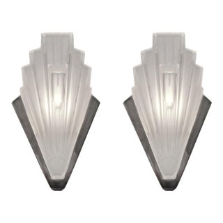 Pair of Marius Sabino 1930s French Art Deco Modernist Slip Shade Wall Sconces - 2 Pairs Available For Sale