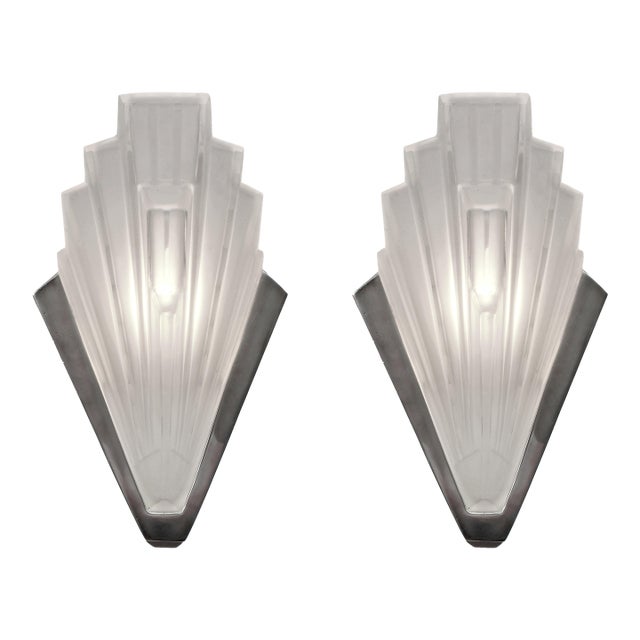 Pair of Marius Sabino 1930s French Art Deco Modernist Slip Shade Wall Sconces - 2 Pairs Available For Sale