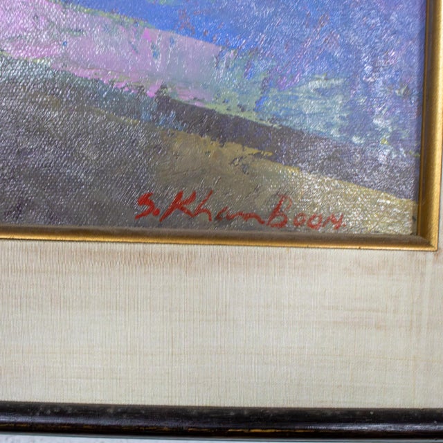 Blue Mid to Late 20th Century Abstract Large Oil Painting or Wall Art Signed by Artist S. Khan Boon For Sale - Image 8 of 18