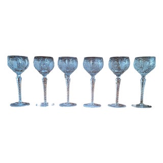 Vintage Hand-Cut Clear Crystal Wine Glasses, 1970s, Set of 6 For Sale