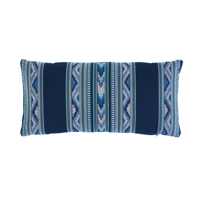 2020s Schumacher Zarzuela Stripe Embroidery Pillow in Indigo For Sale - Image 5 of 5