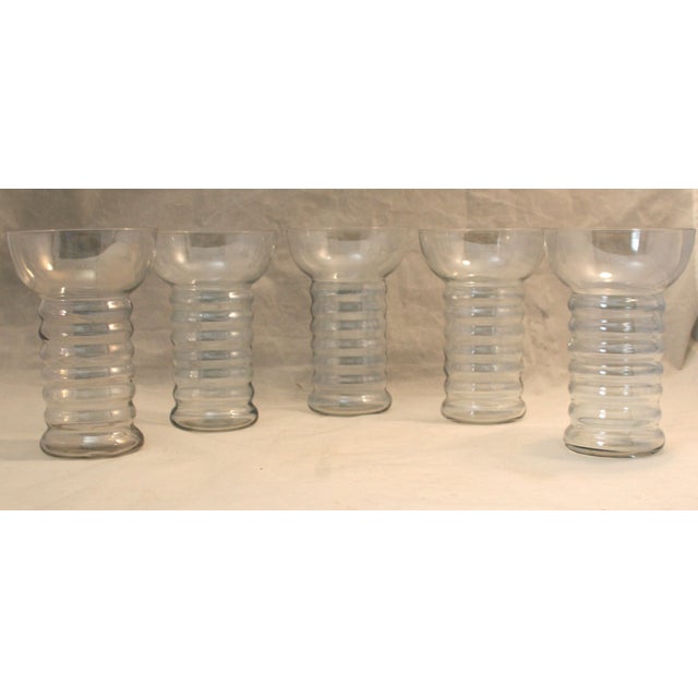 1930s Art Deco Dunbar Aramis Iridescent Ice Blue Ringed Glasses Set of 5 For Sale - Image 4 of 8