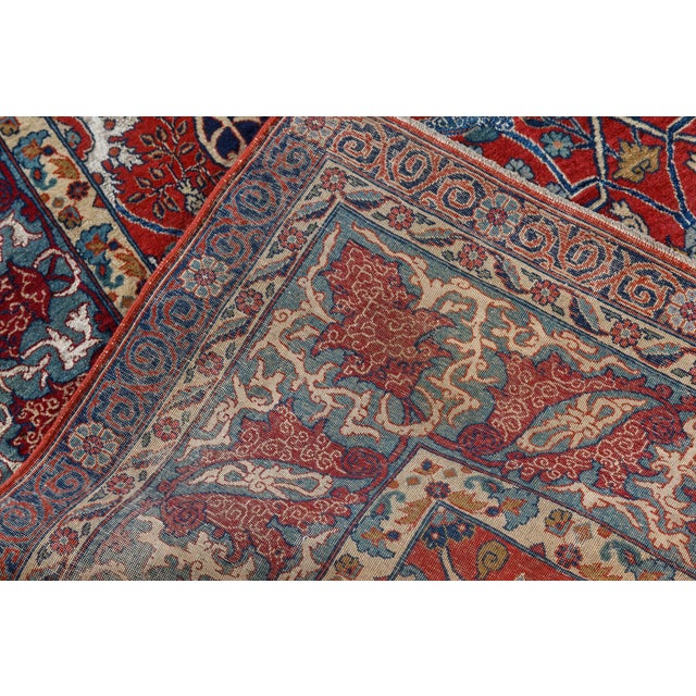 Early 20th Century One-of-a-Kind Antique Persian Tehran Botanic Red, Blue Handmade Wool Rug For Sale - Image 5 of 9
