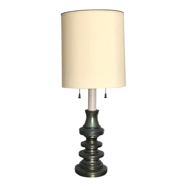Rare Large 1950s Vintage Mid Century Modern Green Metal Table Lamp