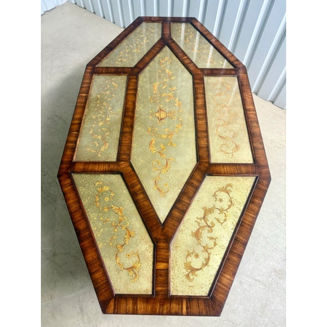 Art Deco Vintage Theodore Alexander Style Eglomisé Mahogany Coffee Table For Sale - Image 3 of 11