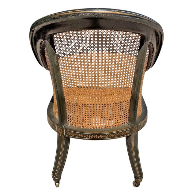 19th Century French Regency Gilt-Painted and Caned Tub Chair For Sale In Chicago - Image 6 of 16