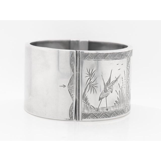 English Victorian Aesthetic Sterling Silver Bangle Bracelet With Scenes of Birds For Sale In Philadelphia - Image 6 of 12