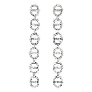 Sterling Silver 1.0 Cttw Diamond Oval Design Dangle Earrings, Pair For Sale