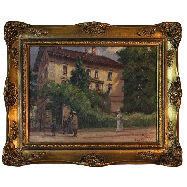 Paul Mishel, Impressionist Street Scene in Ulm, 1890, Oil on Panel, Framed For Sale