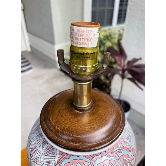 Vintage Frederick Cooper Chicago Patterned Porcelain Table Lamps, Pair For Sale - Image 9 of 10