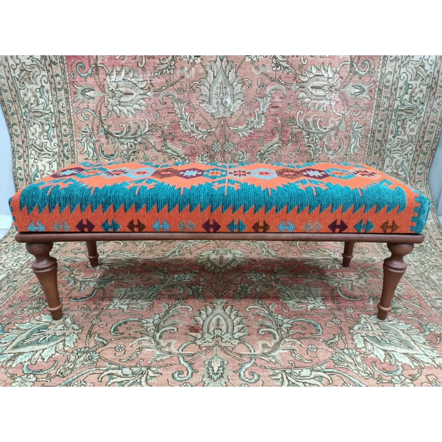 Handmade Kilim Upholstered Bench For Sale - Image 12 of 13