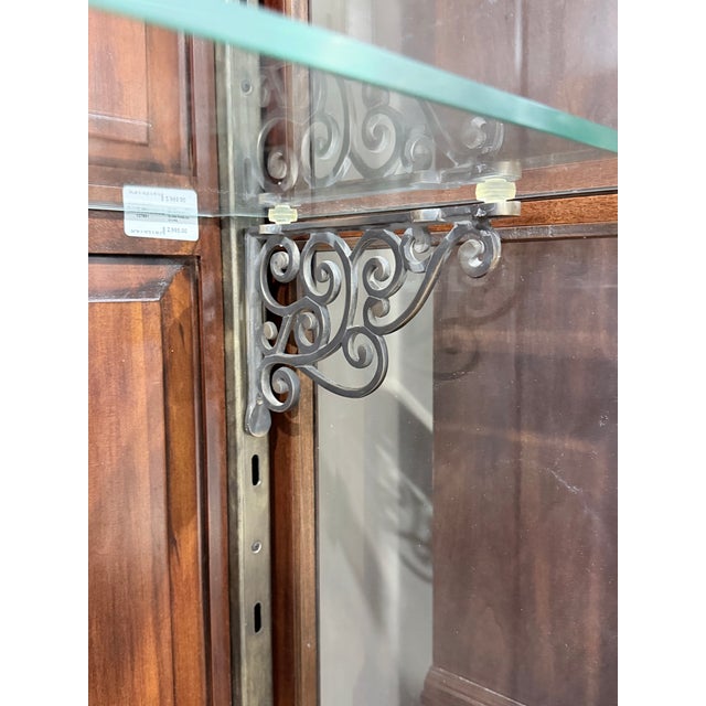 Wood Late 20th Century Rustic Mahogany Glass Display Cabinet With Cremone Hardware For Sale - Image 7 of 10