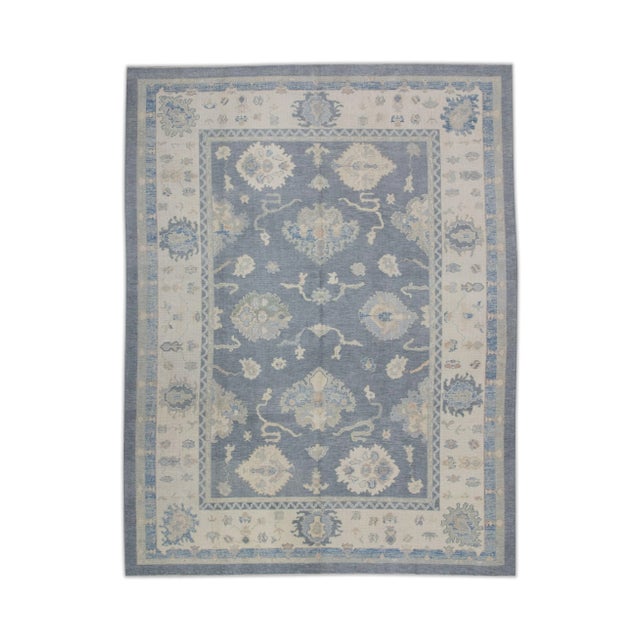 Gray Early 21st Century Gray Floral Design Handwoven Wool Turkish Oushak Rug 9'1" X 11'9" For Sale - Image 8 of 8