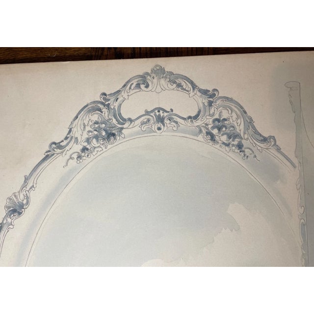 Reed & Barton Antique 1800's Reed & Barton Original Silver Serving Tray Blueprint Sketch Wash For Sale - Image 4 of 14