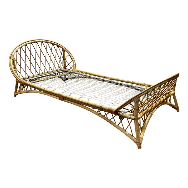 Rattan Bed with Metal Base, 1960s For Sale