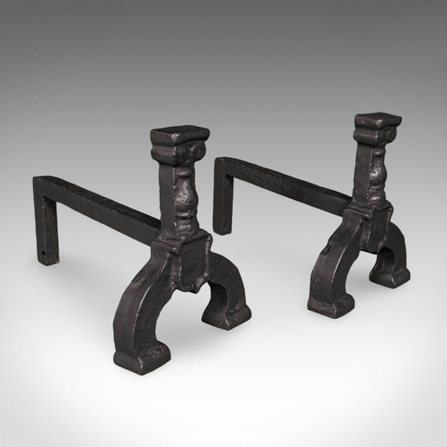 Black Antique Fireplace Hearth Set, English, Fire Basket, Andirons, Victorian, c.1870 For Sale - Image 8 of 10