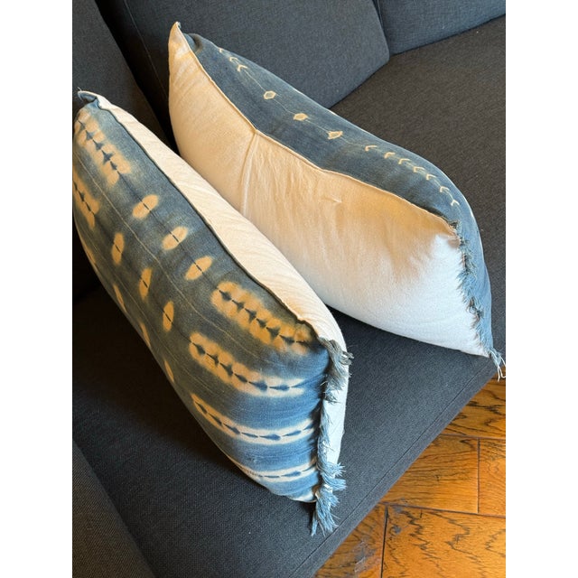 Custom Design Vintage Indigo Lumbar Pillows, Pair For Sale - Image 11 of 12