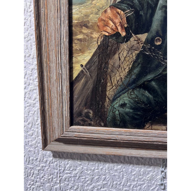 Vintage Oil on Canvas Painting, Portrait of a Fisherman, Framed, Unsigned For Sale - Image 4 of 9