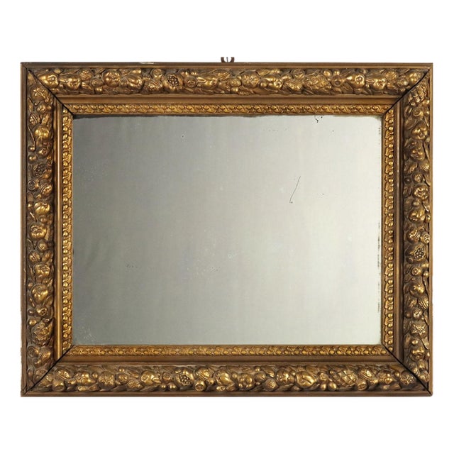 Mirror with Gilded and Carved Wooden Frame For Sale