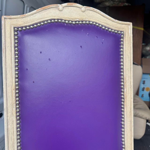 French Provincial Purple Vinyl and Platted Back Dining Chairs - Set of 4 For Sale - Image 11 of 12