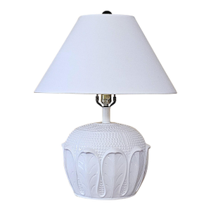 1970s Italian White Glazed Ceramic Table Lamp With Sculptural Relief Design