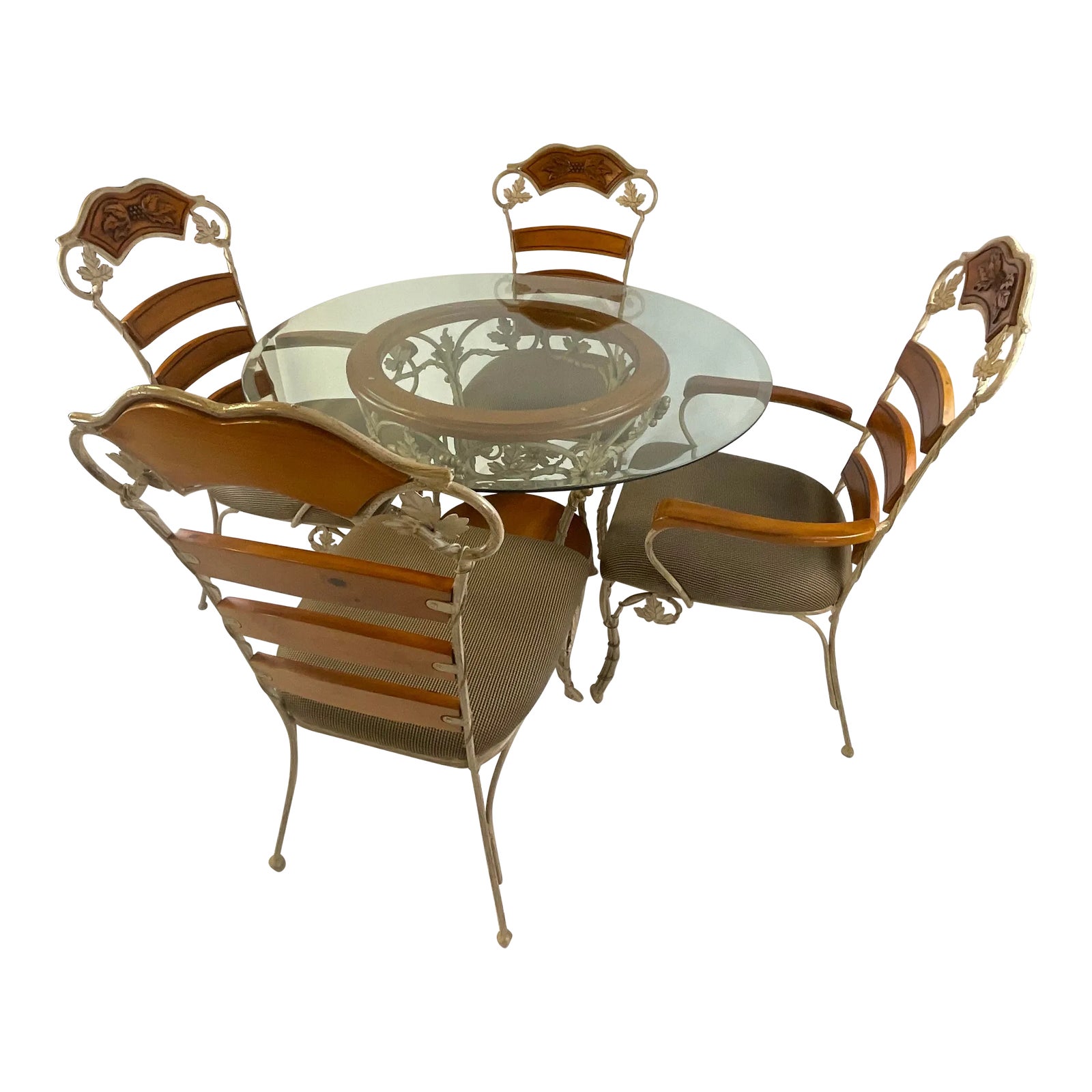 Vintage Drexel Maple and Wrought Iron Dining Table & Chairs 5 Pcs Set. Chairish