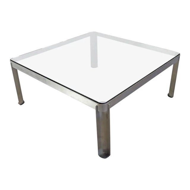 Vintage French Steel and Glass Coffee Table For Sale