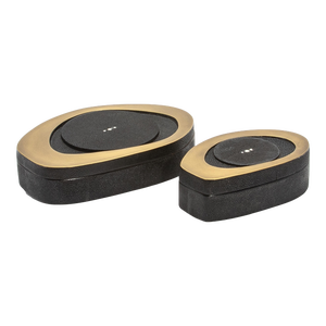 Set of 2 Boxes in Black Shagreen With Bronze Patina Brass by R&y Augousti
