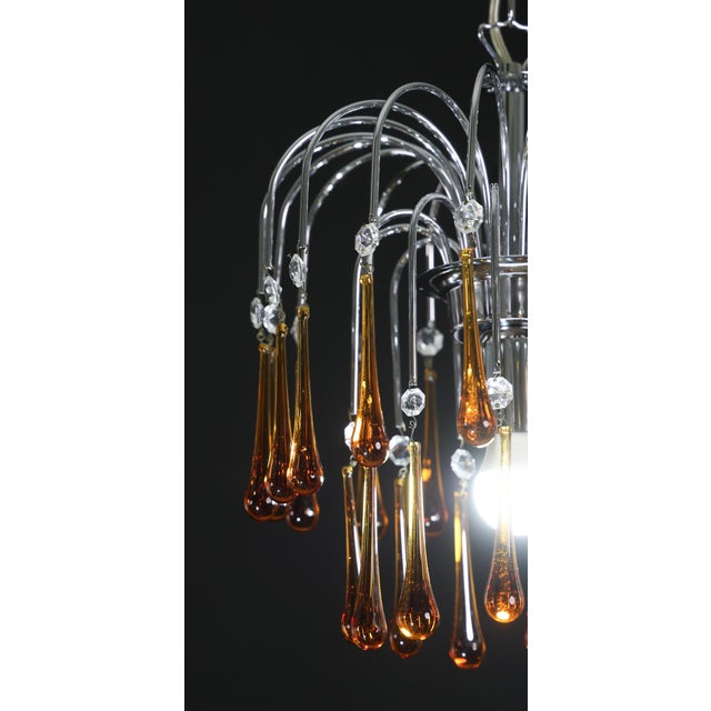 1970s The Amber Crown, Murano Chandelier Amber and Crystal Drops For Sale - Image 4 of 13
