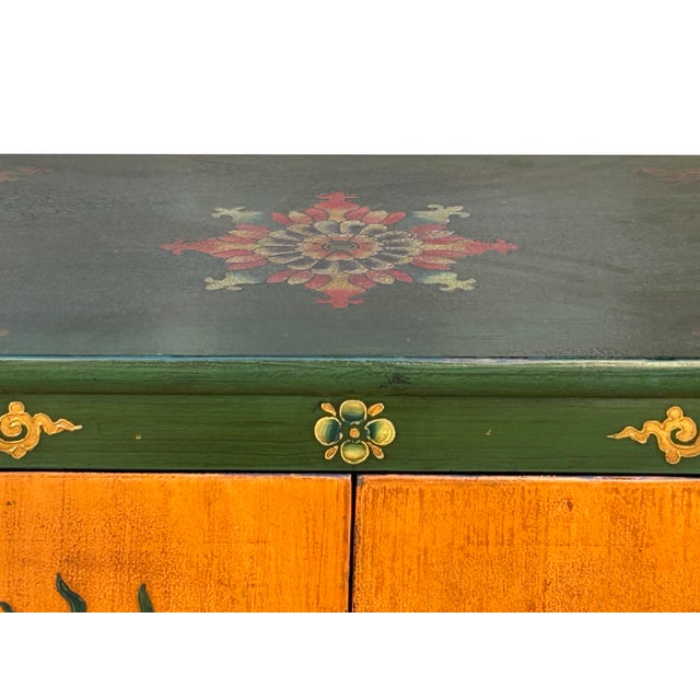 Tibetan Style Green Ochre Two Snowlions End Table Nightstand For Sale - Image 11 of 15