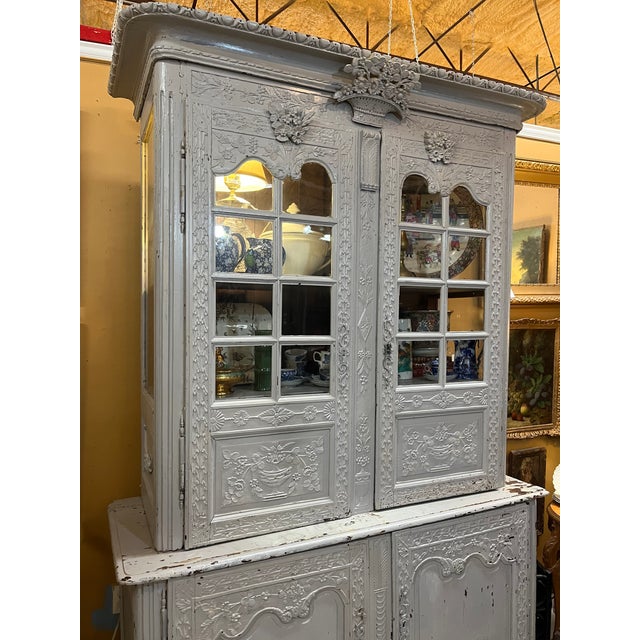French Provincial Late 19th Century Painted French 2 Piece Cabinet. Cabinet Has Pegs That Go in to Bottom Piece For Sale - Image 3 of 9