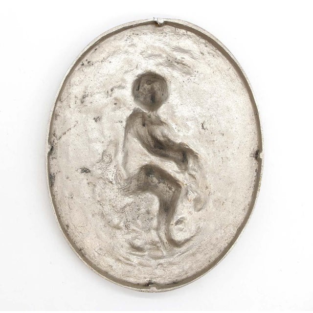 Silver Vintage Cast Aluminum Figural Horseback Oval Silver Wall Relief For Sale - Image 8 of 8