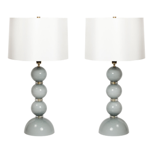 Pair of Modernist Dove Grey Murano Glass Table Lamps With 24-Karat Gold Bands