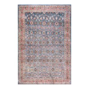 Calming Cornflower Blue Background Apricot Border Floral Design Antique Persian Bijar Rug