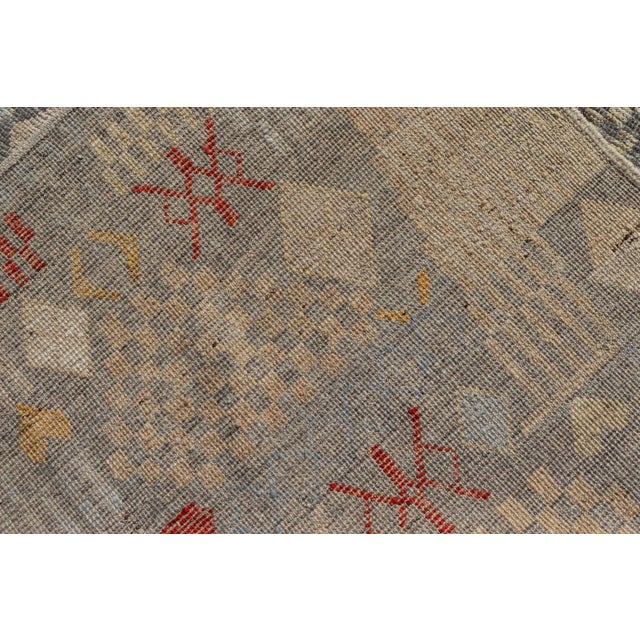 Modern Hand-Knotted Tribal Rug in Wool With Sub-Geometric Design in Multicolor For Sale - Image 11 of 11