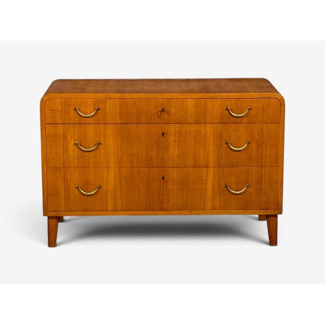 Mid-Century Modern Swedish Modern, Chest of Drawers, Elm, Brass, Sweden, 1940s For Sale - Image 3 of 13