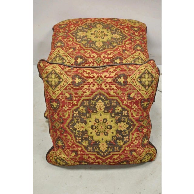 (4) Contemporary Italian Mediterranean Style Red and Brown Tapestry Faux Leather Throw Pillows. Circa Late 20th Century....