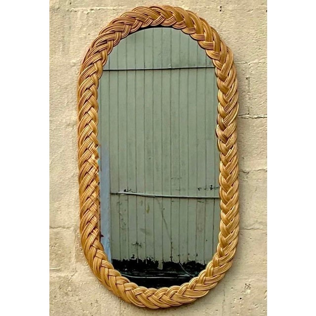 Vintage Coastal Braided Rattan Oval Mirror For Sale - Image 9 of 12