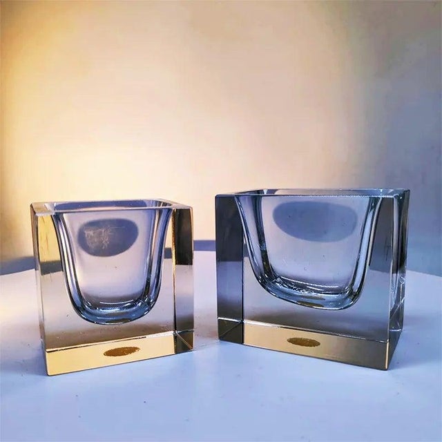 Transparent Rectangular Transparent Ashtray in Murano Glass by Flavio Poli for Seguso, 1960s, Set of 2 For Sale - Image 8 of 11