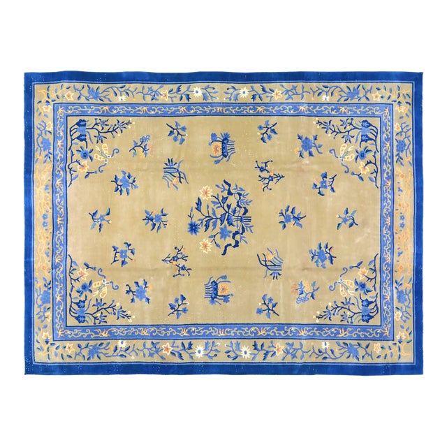 Vintage Chinese Art Deco Hand Knotted Wool Rug, 9'7'' X 12'10'' For Sale