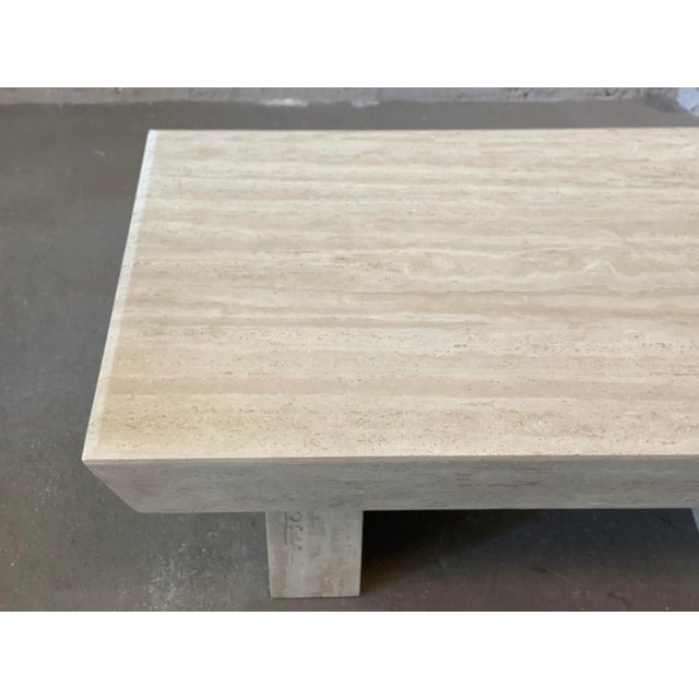 Beige 1980s Travertine Postmodern Vintage Coffee Table With Angled Edge For Sale - Image 8 of 11