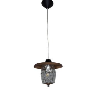 Vintage Ceiling Lamp with Glass Shade and Copper Cover, 1970s For Sale