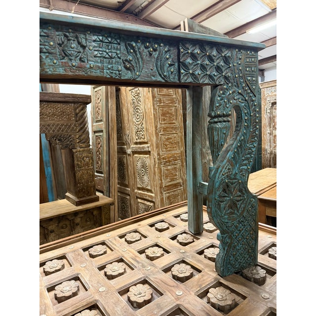 1920s Antique Indian Hand-Carved Peacock Console Table – Ornate Solid Wood Entryway Statement Piece For Sale - Image 5 of 7