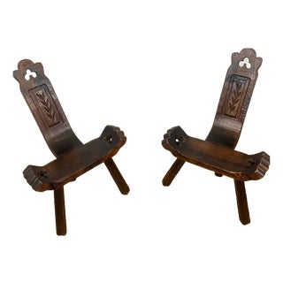 Vintage Brutalist Chairs in Wood, 1950s, Set of 2 For Sale