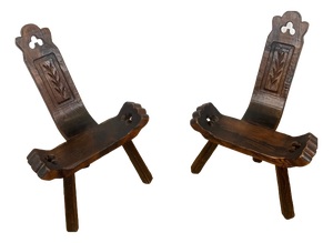 Vintage Brutalist Chairs in Wood, 1950s, Set of 2