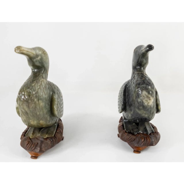 Early 20th Century Early 20th Century Carved Green Soapstone Duck Figures - a Pair For Sale - Image 5 of 13