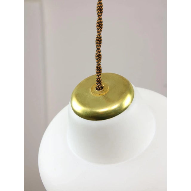 Mid-Century Modern Small Mid-Century Italian Brass and Opaline Pendant Lamp For Sale - Image 3 of 12
