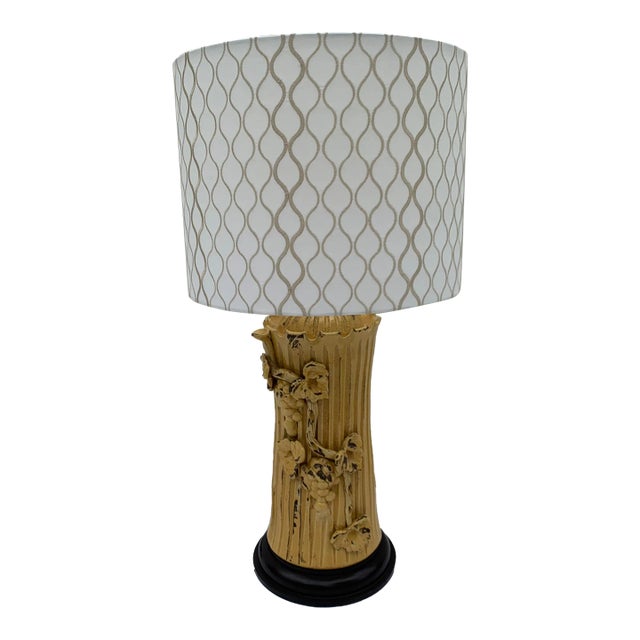 Mid-Century Style Glazed Ceramic Table Lamp With Drum Shade For Sale